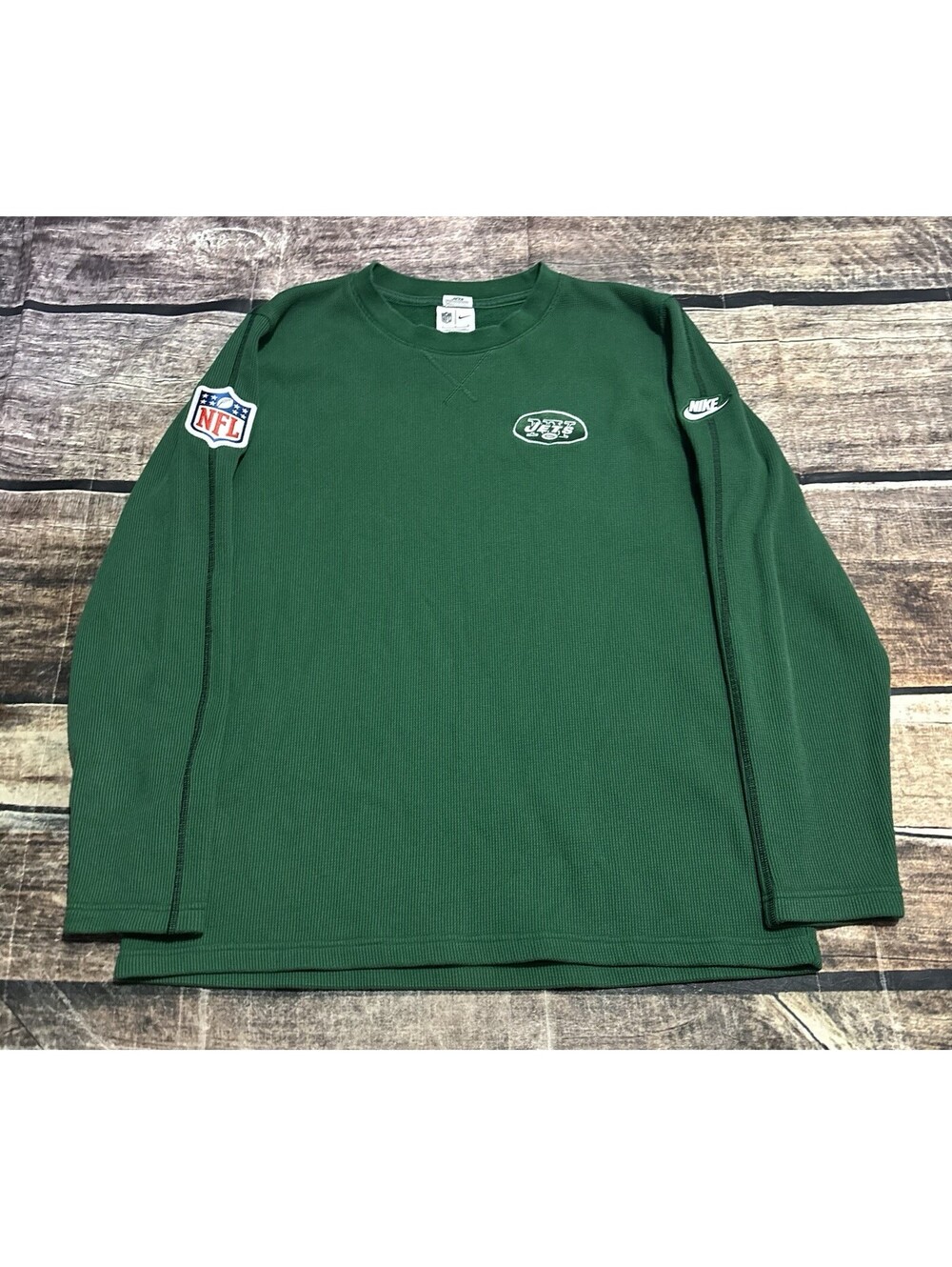 Nike NFL New York Jets Shirt Mens Large Thermal Waffle Knit Green